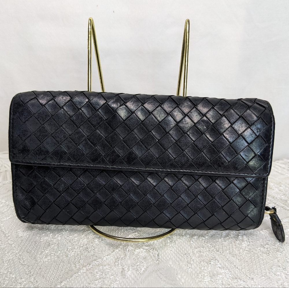 Bottega Veneta 2008 Wallet, Foldover Snap 3/4 Zip Leather, Intrecciato 150509